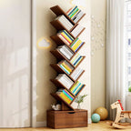 Boomvormige Boekenkast Smal Staand Boekenrek met Opbergkastje Hoge Boekenplank voor Woonkamer | Kinderkamer en Thuiskantoor