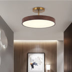 Japandi LED Plafondlamp met Houtnerf Ronde Plafonnière op Korte Steel met Keuze uit Lichtkleur of Dimbaar voor Woonkamer | Slaapkamer en Hal