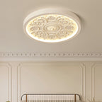 Ronde LED Plafondlamp met Bewerkt Ornament Platte Plafonnière Dimbaar met Afstandsbediening en Instelbare Lichtkleur voor Slaapkamer | Woonkamer