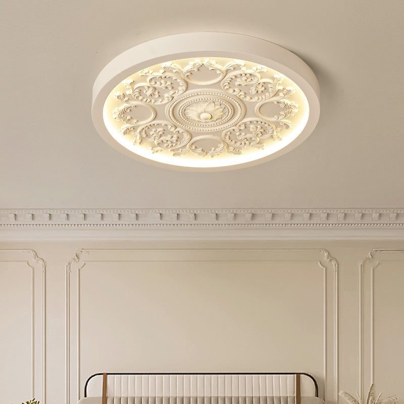 Ronde LED Plafondlamp met Bewerkt Ornament Platte Plafonnière Dimbaar met Afstandsbediening en Instelbare Lichtkleur voor Slaapkamer | Woonkamer