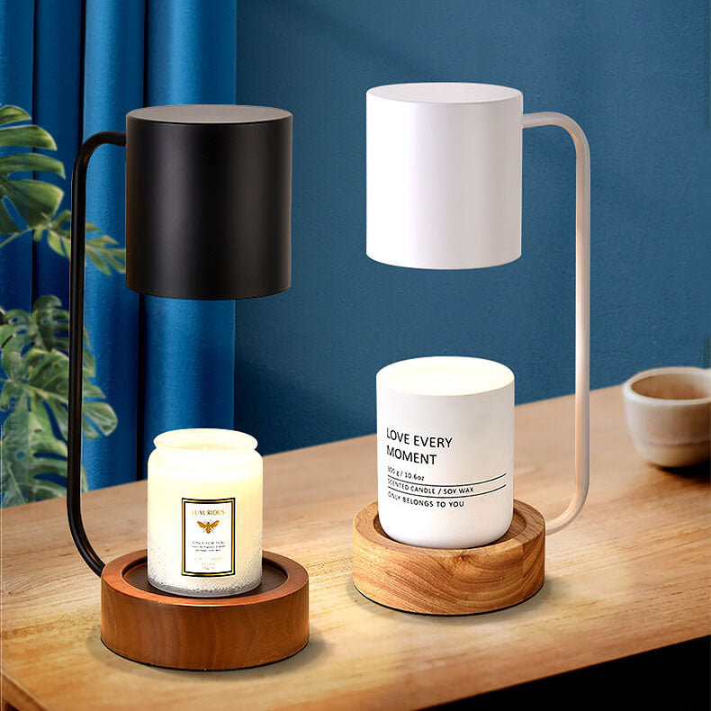 Kaarsenwarmer Lamp Dimbaar met Timer Tafellamp voor Geurkaarsen met Houten Voet en Metalen Kap GU10 voor Woonkamer | Slaapkamer