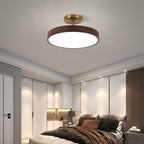 Japandi LED Plafondlamp met Houtnerf Ronde Plafonnière op Korte Steel met Keuze uit Lichtkleur of Dimbaar voor Woonkamer | Slaapkamer en Hal