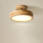 Scandinavische Ronde LED Plafondlamp met Houten Voet Kleine Plafonnière met Ingebouwde LED en Keuze uit Lichtkleur voor Hal | Gang en Slaapkamer