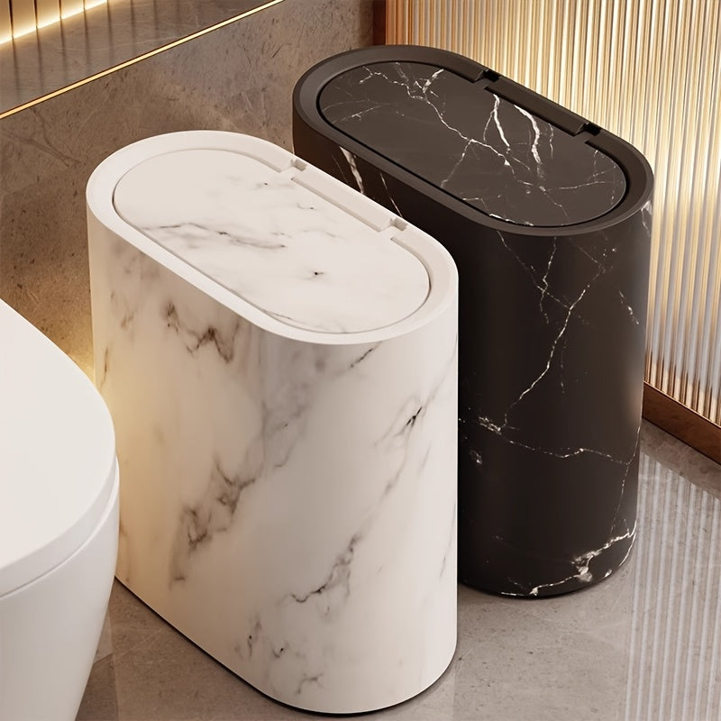 Smalle Ovale Prullenbak met Deksel Moderne Afvalbak met Decoratieve Print Ruimtebesparend voor Badkamer | Toilet | Slaapkamer en Kantoor
