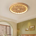 Ronde LED Plafondlamp met Bewerkt Ornament Platte Plafonnière Dimbaar met Afstandsbediening en Instelbare Lichtkleur voor Slaapkamer | Woonkamer