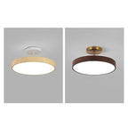 Japandi LED Plafondlamp met Houtnerf Ronde Plafonnière op Korte Steel met Keuze uit Lichtkleur of Dimbaar voor Woonkamer | Slaapkamer en Hal