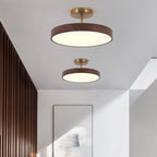 Japandi LED Plafondlamp met Houtnerf Ronde Plafonnière op Korte Steel met Keuze uit Lichtkleur of Dimbaar voor Woonkamer | Slaapkamer en Hal
