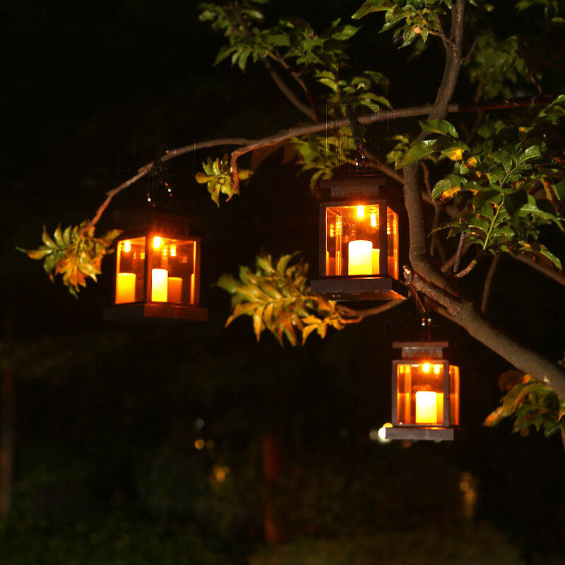 Solar Lantaarn met LED Kaars | Retro Hanglantaarn op Zonne-energie met Ophangclip | Spatwaterdichte Tuinverlichting voor Balkon en Terras