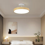 Japandi LED Plafondlamp met Houtnerf Ronde Plafonnière op Korte Steel met Keuze uit Lichtkleur of Dimbaar voor Woonkamer | Slaapkamer en Hal