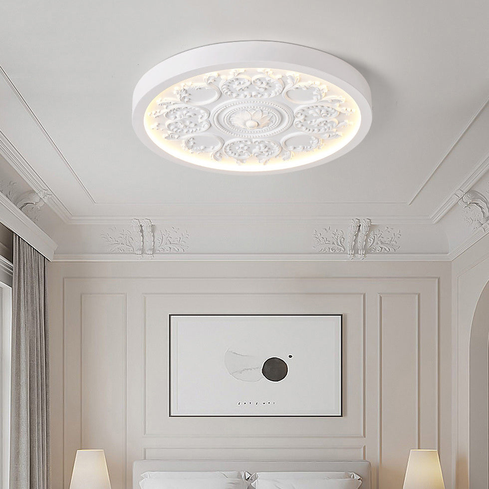 Ronde LED Plafondlamp met Bewerkt Ornament Platte Plafonnière Dimbaar met Afstandsbediening en Instelbare Lichtkleur voor Slaapkamer | Woonkamer