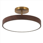 Japandi LED Plafondlamp met Houtnerf Ronde Plafonnière op Korte Steel met Keuze uit Lichtkleur of Dimbaar voor Woonkamer | Slaapkamer en Hal