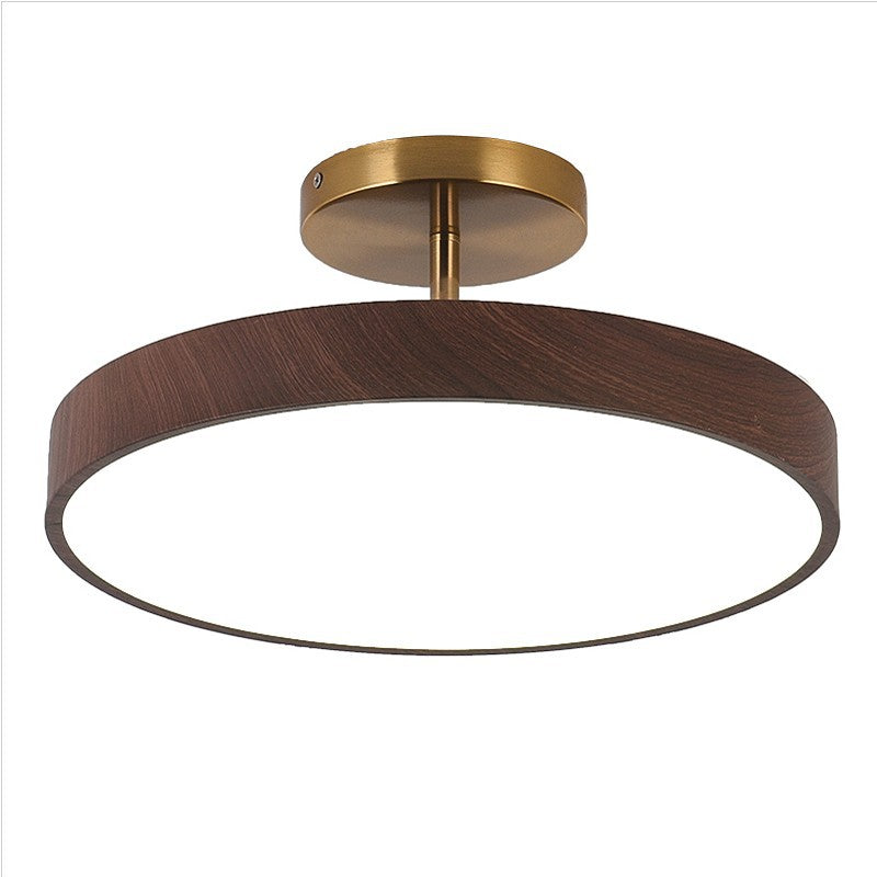 Japandi LED Plafondlamp met Houtnerf Ronde Plafonnière op Korte Steel met Keuze uit Lichtkleur of Dimbaar voor Woonkamer | Slaapkamer en Hal
