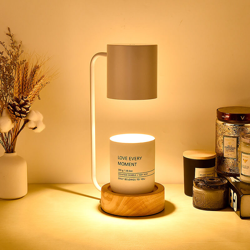 Kaarsenwarmer Lamp Dimbaar met Timer Tafellamp voor Geurkaarsen met Houten Voet en Metalen Kap GU10 voor Woonkamer | Slaapkamer