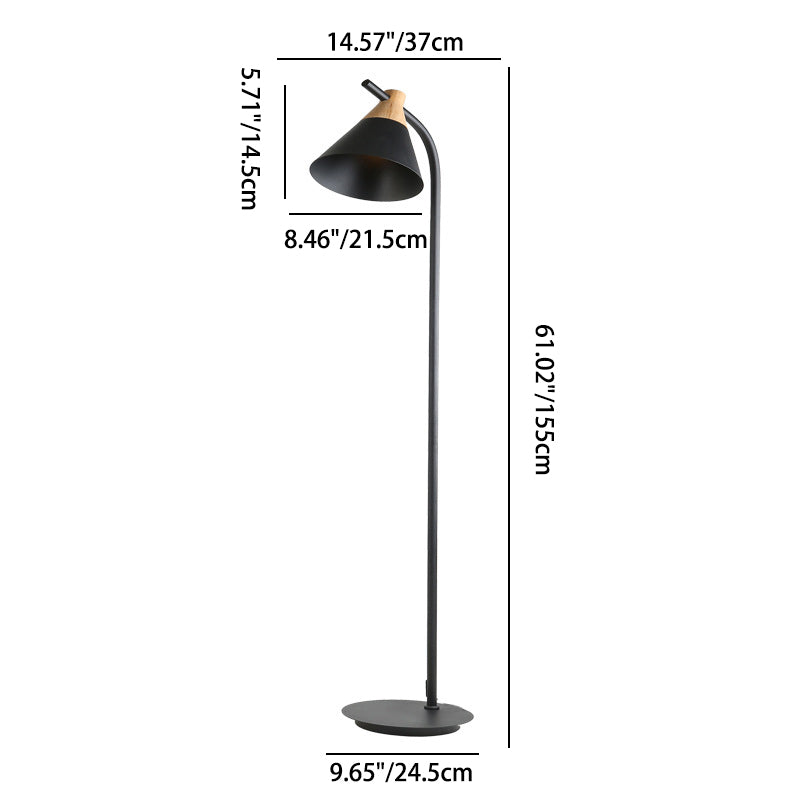 Scandinavische Vloerlamp van Metaal met Kegelvormige Kap | Staande Leeslamp met Gebogen Arm voor Woonkamer | Slaapkamer en Leeshoek