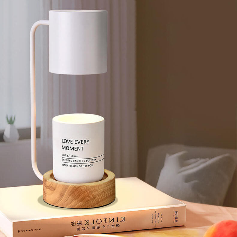 Kaarsenwarmer Lamp Dimbaar met Timer Tafellamp voor Geurkaarsen met Houten Voet en Metalen Kap GU10 voor Woonkamer | Slaapkamer