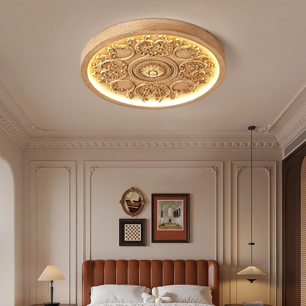 Ronde LED Plafondlamp met Bewerkt Ornament Platte Plafonnière Dimbaar met Afstandsbediening en Instelbare Lichtkleur voor Slaapkamer | Woonkamer