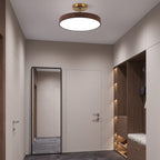 Japandi LED Plafondlamp met Houtnerf Ronde Plafonnière op Korte Steel met Keuze uit Lichtkleur of Dimbaar voor Woonkamer | Slaapkamer en Hal