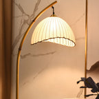Vloerlamp met Bamboelook Paal en Stoffen Kap | Retro Zen Booglamp met Marmeren Voet voor Woonkamer | Slaapkamer en Hal