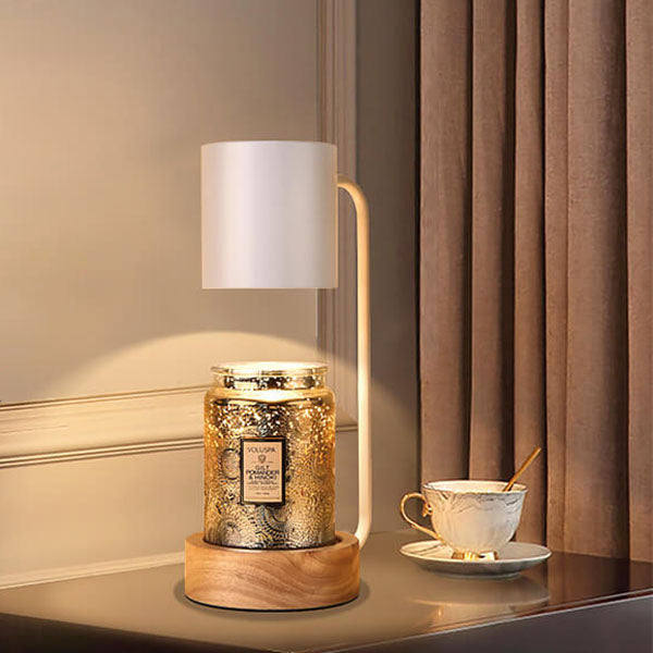 Kaarsenwarmer Lamp Dimbaar met Timer Tafellamp voor Geurkaarsen met Houten Voet en Metalen Kap GU10 voor Woonkamer | Slaapkamer