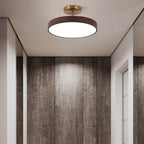 Japandi LED Plafondlamp met Houtnerf Ronde Plafonnière op Korte Steel met Keuze uit Lichtkleur of Dimbaar voor Woonkamer | Slaapkamer en Hal