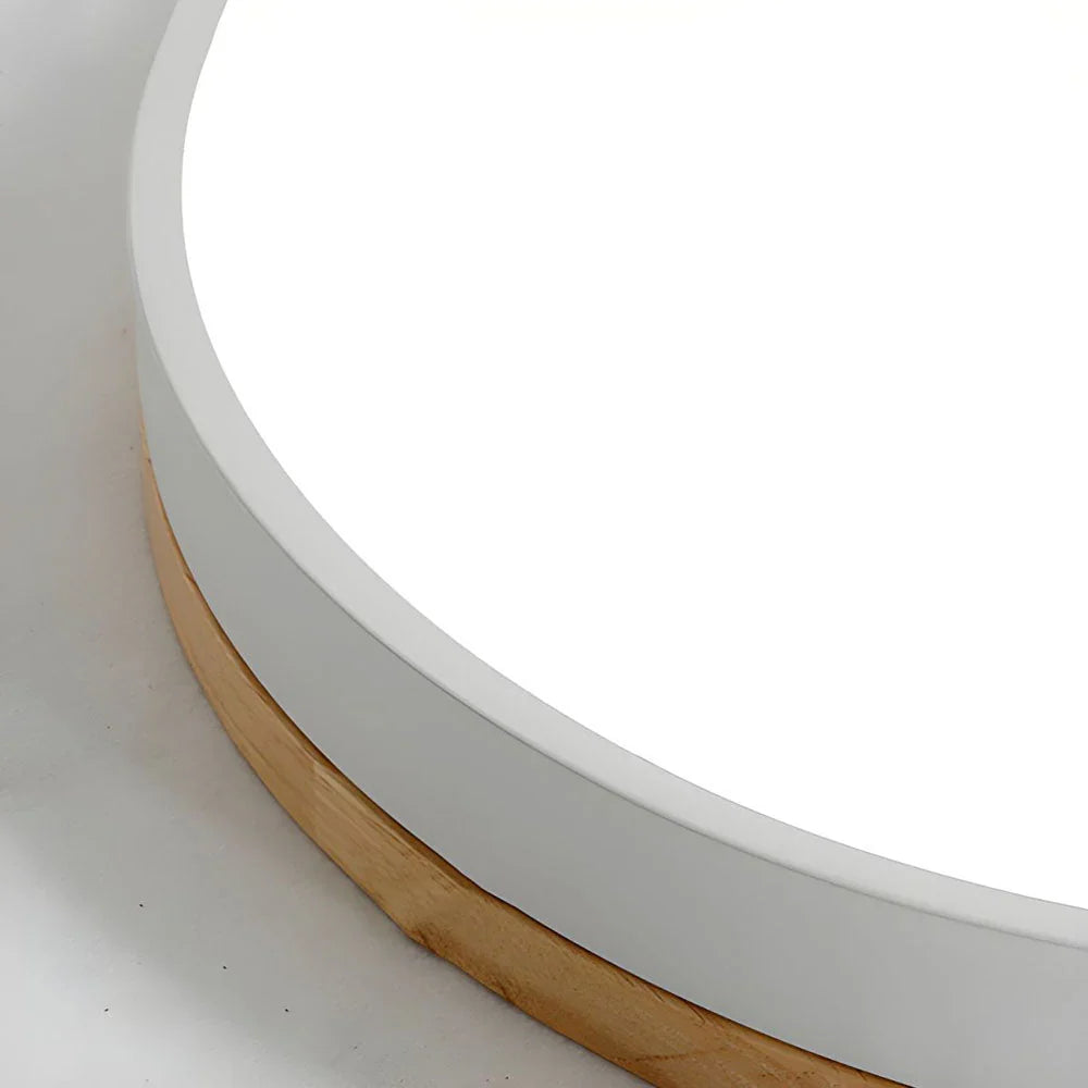Ronde LED Plafondlamp met Houten Rand Platte Plafonnière met Keuze uit Lichtkleur of Dimbaar met Afstandsbediening voor Woonkamer | Slaapkamer en Hal