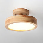 Scandinavische Ronde LED Plafondlamp met Houten Voet Kleine Plafonnière met Ingebouwde LED en Keuze uit Lichtkleur voor Hal | Gang en Slaapkamer
