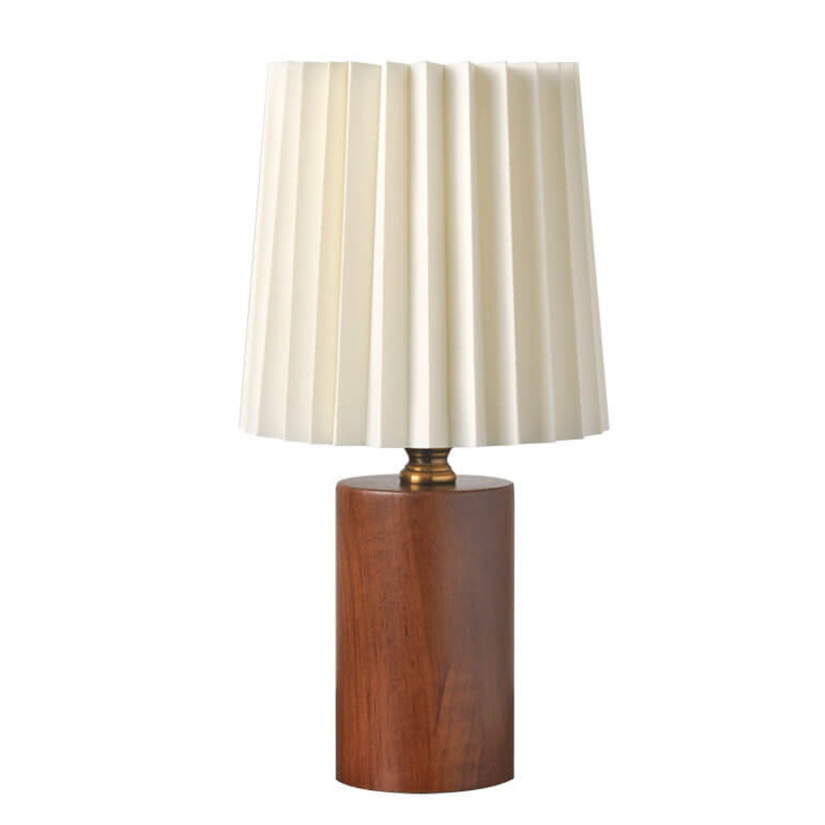 Vintage Tafellamp met Geplooide Stoffen Kap en Massief Houten Voet | Bedlampje met USB of Stekker voor Slaapkamer | Woonkamer en Werkkamer