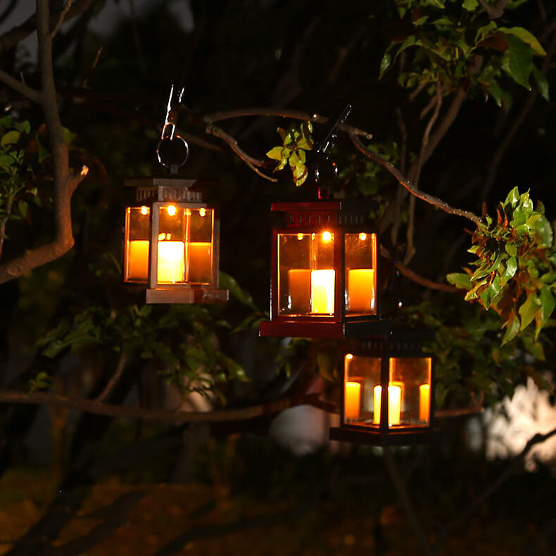 Solar Lantaarn met LED Kaars | Retro Hanglantaarn op Zonne-energie met Ophangclip | Spatwaterdichte Tuinverlichting voor Balkon en Terras