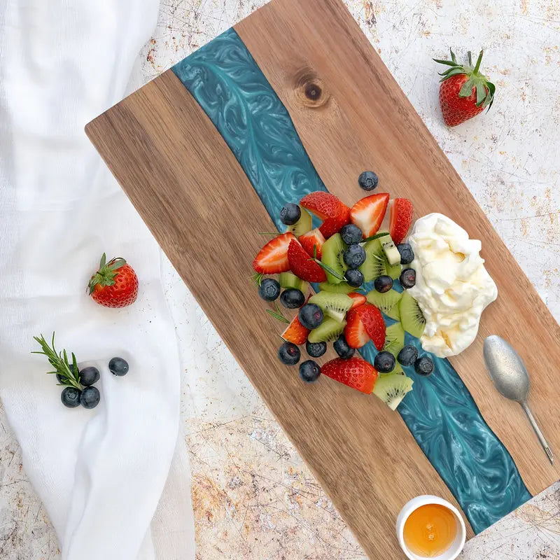 Acaciahouten Snijplank met Resin Rivier | Serveerplank en Borrelplank voor Kaas en Vlees | Handgemaakte Tapasplank voor Keuken en Tafel