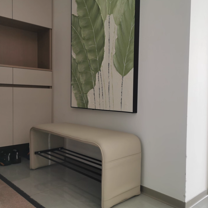Schoenenbank met Kunstleren Zitting en Stalen Schoenenrek | Moderne Halbank Zonder Rugleuning voor Hal | Slaapkamer en Woonkamer