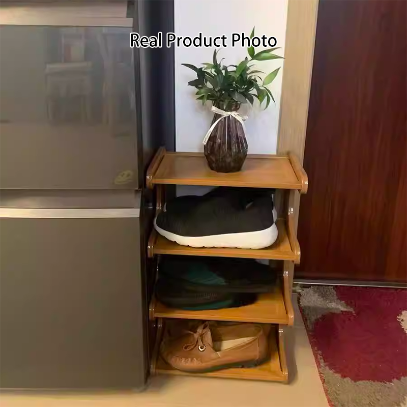 Bamboe Schoenenrek met Open Planken | Smal Scandinavisch Opbergrek voor Schoenen en Planten in Hal | Entree en Woonkamer