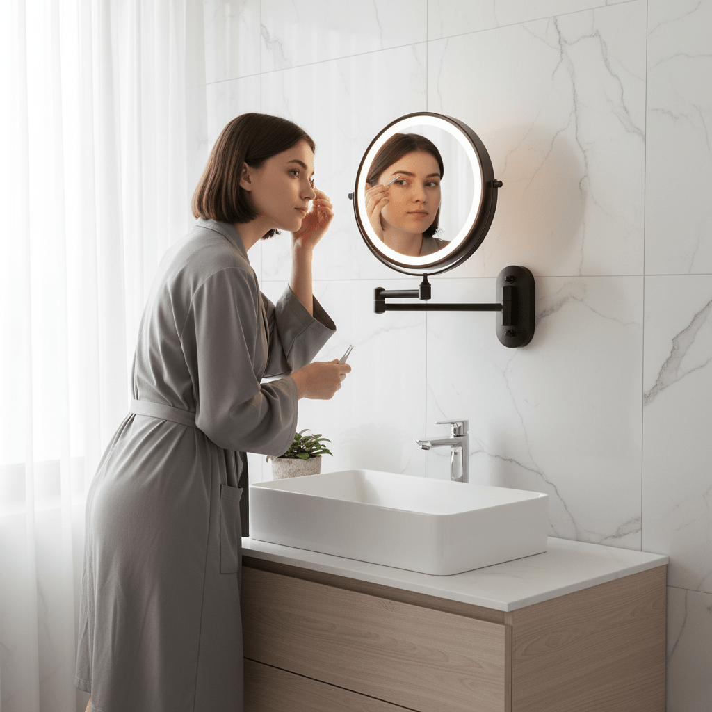 LED Make-Up Spiegel met Vergroting Uitschuifbare Wand Scheerspiegel met Dimbare Verlichting en Oplaadbare Accu voor Badkamer | Slaapkamer
