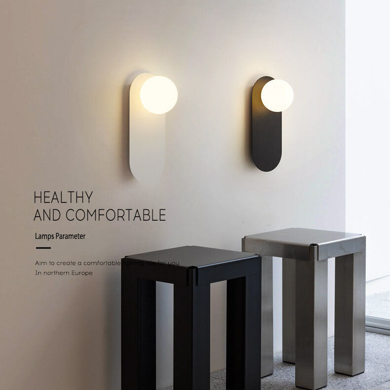 Wandlamp met Glazen Bol Minimalistische Scandinavische Wandverlichting met Ovale Metalen Achterplaat voor Slaapkamer | Hal en Woonkamer