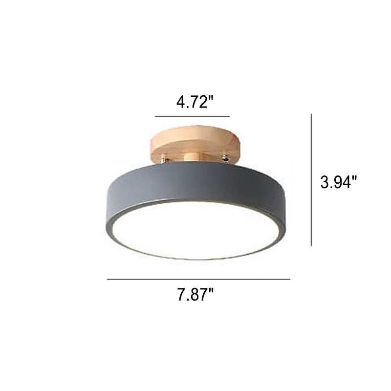 Scandinavische Ronde LED Plafondlamp met Houten Voet Kleine Plafonnière met Ingebouwde LED en Keuze uit Lichtkleur voor Hal | Gang en Slaapkamer