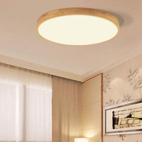 Ultradunne Ronde LED Plafondlamp met Houten Rand Platte Plafonnière Dimbaar met Afstandsbediening of Vaste Lichtkleur voor Woonkamer | Slaapkamer