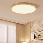Ultradunne Ronde LED Plafondlamp met Houten Rand Platte Plafonnière Dimbaar met Afstandsbediening of Vaste Lichtkleur voor Woonkamer | Slaapkamer