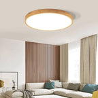 Ultradunne Ronde LED Plafondlamp met Houten Rand Platte Plafonnière Dimbaar met Afstandsbediening of Vaste Lichtkleur voor Woonkamer | Slaapkamer