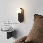 Wandlamp met Glazen Bol Minimalistische Scandinavische Wandverlichting met Ovale Metalen Achterplaat voor Slaapkamer | Hal en Woonkamer