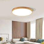 Ultradunne Ronde LED Plafondlamp met Houten Rand Platte Plafonnière Dimbaar met Afstandsbediening of Vaste Lichtkleur voor Woonkamer | Slaapkamer