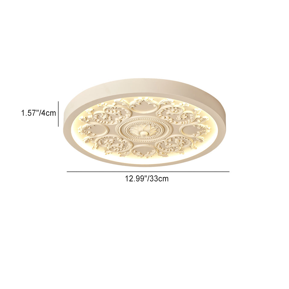 Ronde LED Plafondlamp met Bewerkt Ornament Platte Plafonnière Dimbaar met Afstandsbediening en Instelbare Lichtkleur voor Slaapkamer | Woonkamer