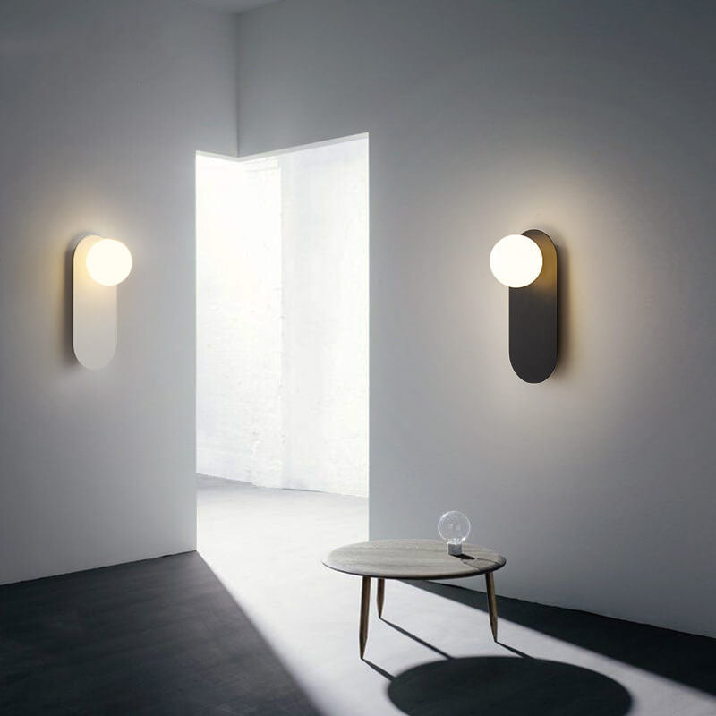 Wandlamp met Glazen Bol Minimalistische Scandinavische Wandverlichting met Ovale Metalen Achterplaat voor Slaapkamer | Hal en Woonkamer