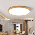 Ultradunne Ronde LED Plafondlamp met Houten Rand Platte Plafonnière Dimbaar met Afstandsbediening of Vaste Lichtkleur voor Woonkamer | Slaapkamer