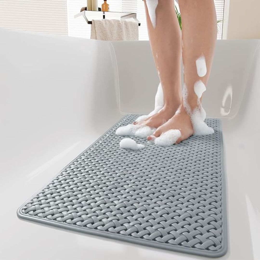Antislip Badkuipmat met Zuignappen | Rubberen Badmat voor in het Bad en de Douche met Gevlochten Structuur | Sneldrogende Douchemat