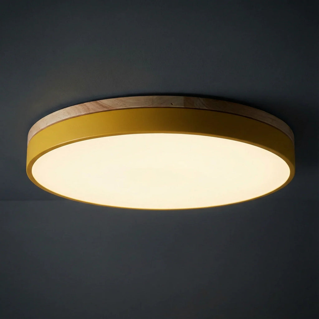 Ronde LED Plafondlamp met Houten Rand Platte Plafonnière met Keuze uit Lichtkleur of Dimbaar met Afstandsbediening voor Woonkamer | Slaapkamer en Hal
