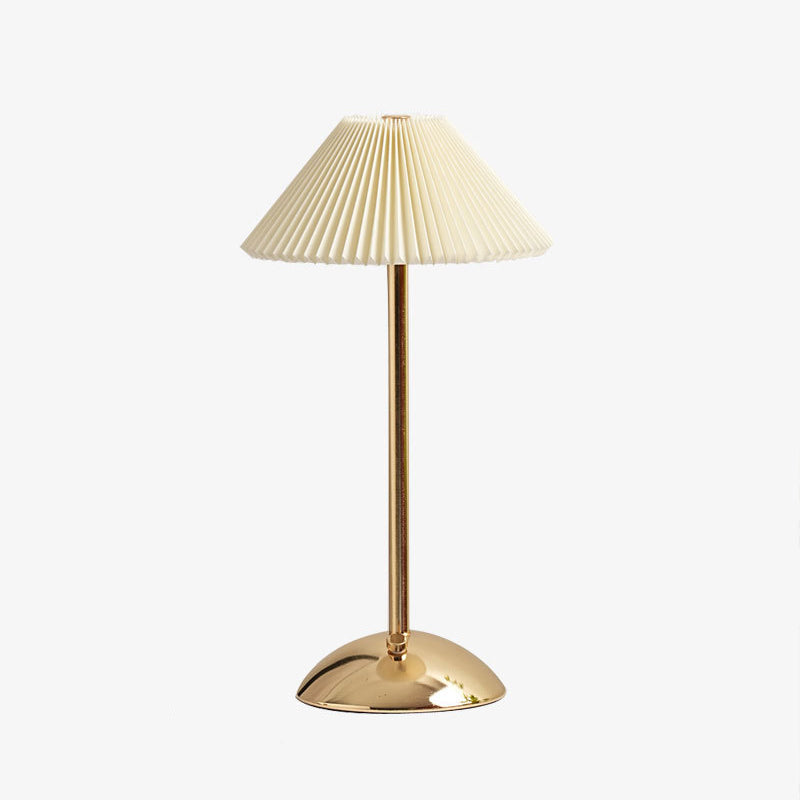 Oplaadbare Tafellamp met Geplooide Stoffen Kap | Snoerloze Bedlamp en Leeslamp van Metaal voor Nachtkastje | Slaapkamer en Woonkamer