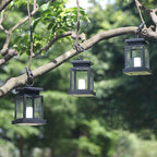 Solar Lantaarn met LED Kaars | Retro Hanglantaarn op Zonne-energie met Ophangclip | Spatwaterdichte Tuinverlichting voor Balkon en Terras