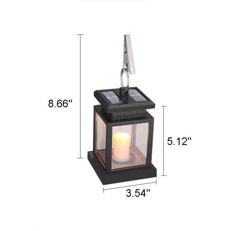 Solar Lantaarn met LED Kaars | Retro Hanglantaarn op Zonne-energie met Ophangclip | Spatwaterdichte Tuinverlichting voor Balkon en Terras