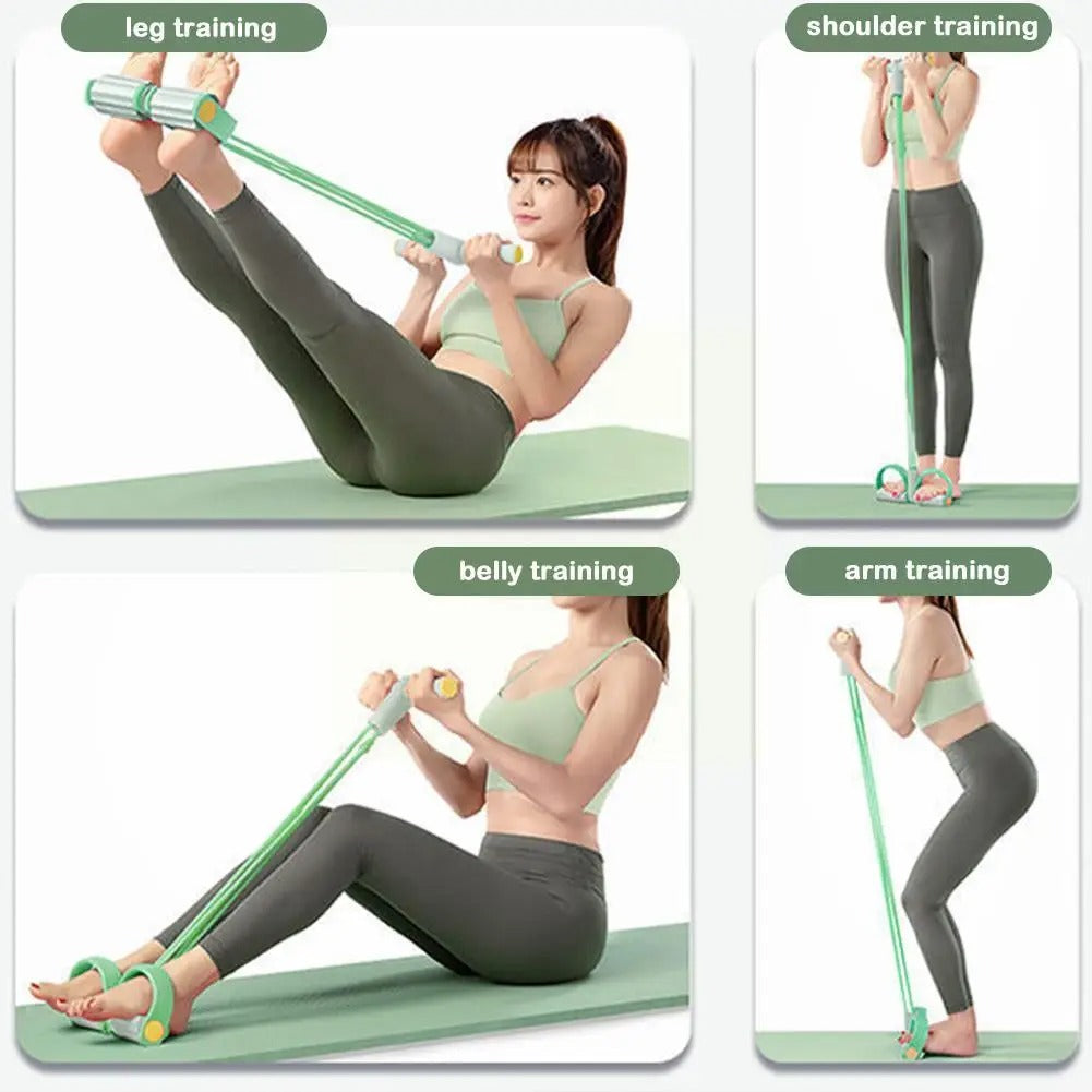 Weerstandsband met Voetpedalen | Fitness Trainingselastiek met Schuim Handgreep voor Buik Armen en Benen | Yoga en Pilates Thuis