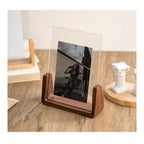 Acryl Fotolijst met Houten Voet Staande Fotolijst in U-vorm Moderne Fotohouder voor Foto of Kaart voor Bureau | Kast en Nachtkastje