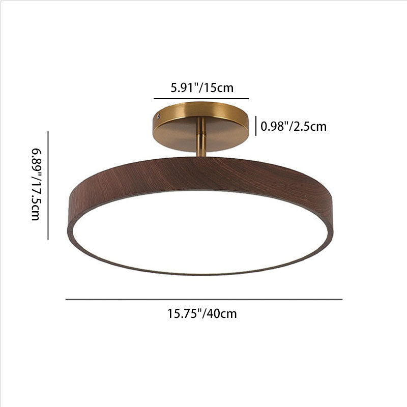 Japandi LED Plafondlamp met Houtnerf Ronde Plafonnière op Korte Steel met Keuze uit Lichtkleur of Dimbaar voor Woonkamer | Slaapkamer en Hal
